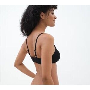 Aeropostale Womens Juniors L Tie Front Triangle Bikini Top Black Textured NWT